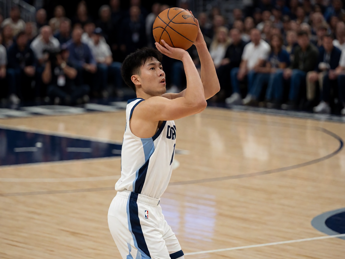 NBA篮球比赛中球员三分投篮瞬间
