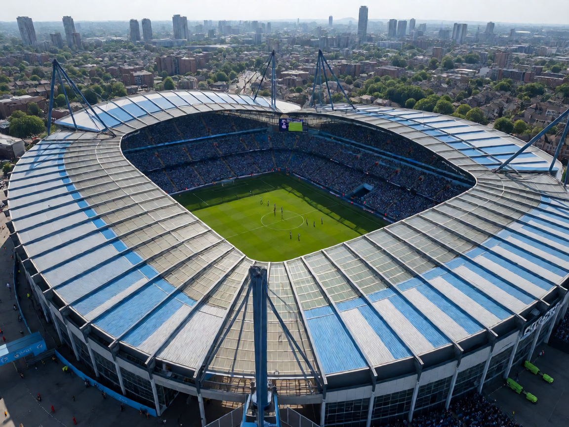 英超曼城主场伊蒂哈德球场全景航拍图
